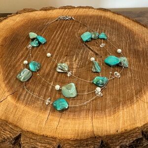 Source Unknown Turquoise Multi-Strand Shell and Pearl Necklace